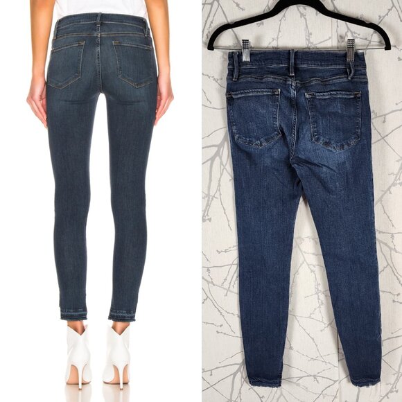 Frame Dark Wash Low Rise Le Skinny De Jeanne Release Stagger Hem - Picture 2 of 6